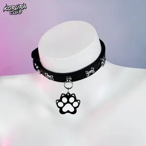 Koruraclub Christmas Cute Cat Paw Collar Black or Pink KA11 For Women And Men SpringStatements Heart Style Choker Choker Necklace