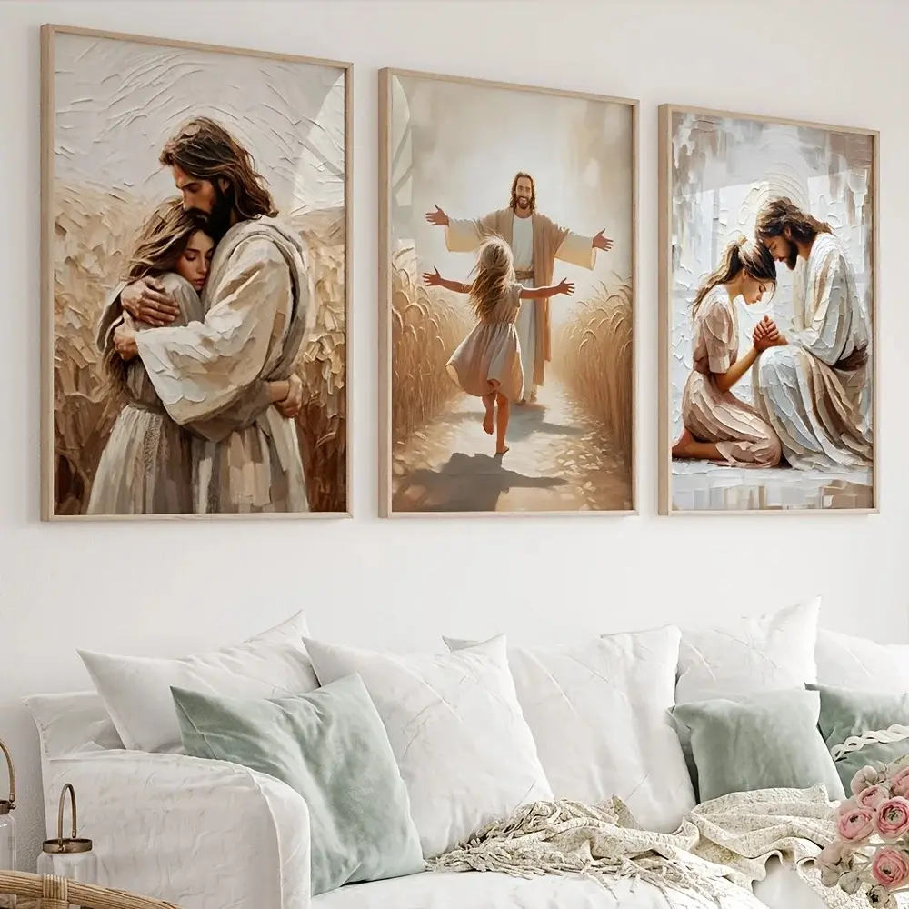 3pcs/set Jesus Christ Canvas Postres Christian Jesus Portrait Wall Art Religious Prints Print Poster I Will Walk with Christ LDS Bible Verse Gift Poste Modern Home Decoration