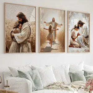 3pcs/set Jesus Christ Canvas Postres Christian Jesus Portrait Wall Art Print Poster I Will Walk with Christ LDS Bible Verse Gift Poste Modern Home Decor