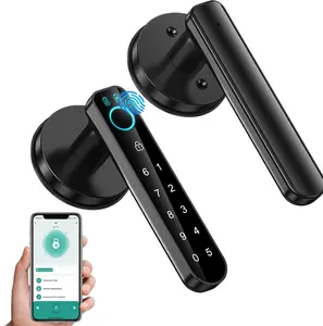 Smart Door Lock with Knob, Keyless Entry Door Locks with Handle, Fingerprint Door Knob for Bedroom/FrontDoor,Generate Passcode Remotely room office Biometric  deadbolt palm camera Door Lock with BLE password auto touch home stopper keypad code,Black