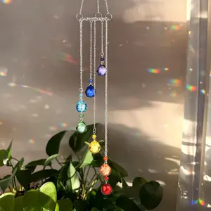 Life Tree Hanging Decoration Sun Catcher, Seven Color AB Lantern Crystal Wind Chime, Home and Garden Decor Rainbow Maker, Solar Power Sun Catcher, Solar Wind Chimes