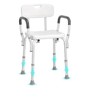 Shower Chair With Backrest For Bathroom, Adjustable Height Bath Stool, Indoor Shower Seat For Tub Or Shower, Non-Slip Aluminum Frame, Wide Stable Base, Easy Clean Surface, Suitable For Elderly, Disabled, Handicap, 350 Lbs Capacity
