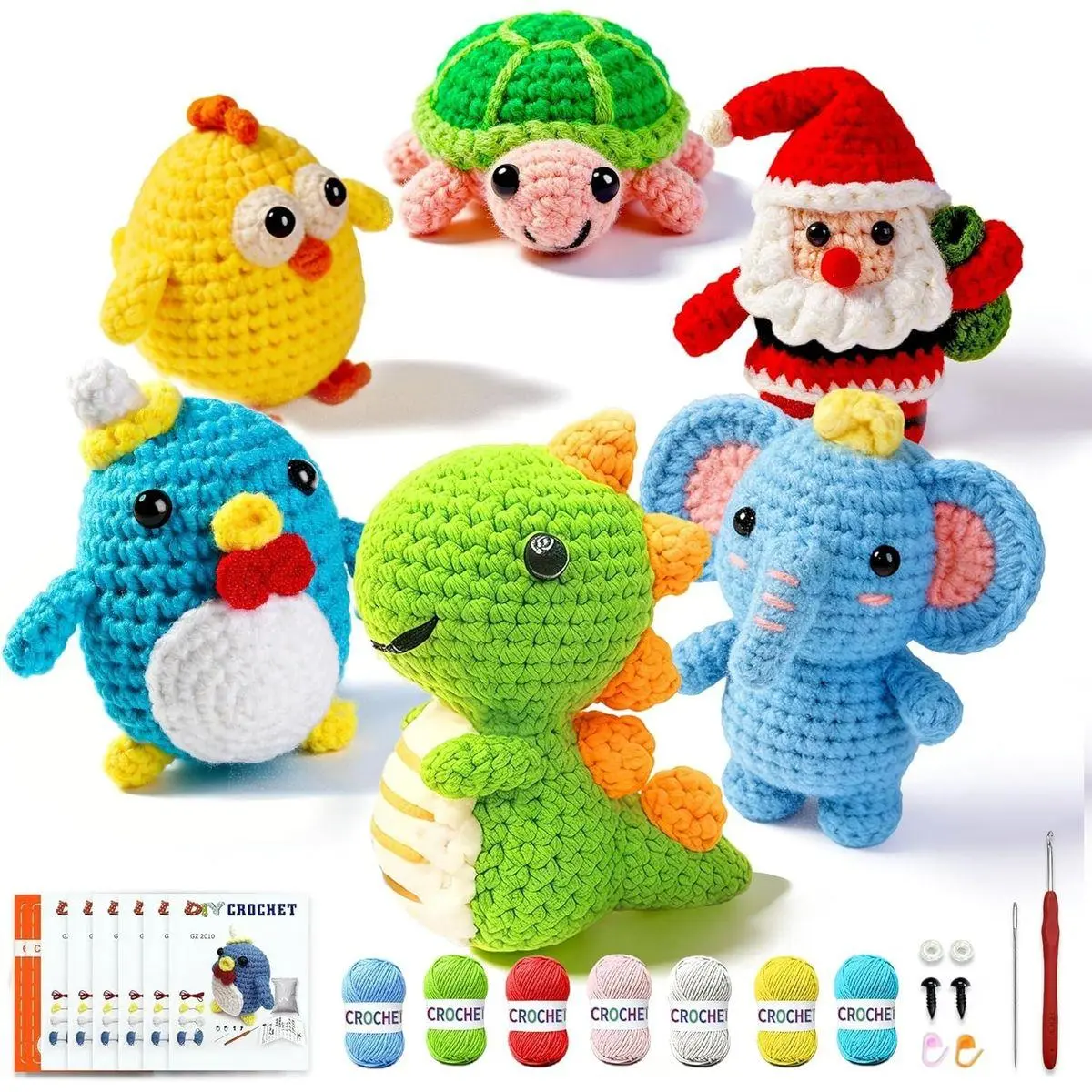 6Pcs Crochet Kit for Beginners - Complete Crochet Set for Adults & Kids - Woobles-Style Animal Crochet Kit with Soft Yarn and Step-by-Step Video Tutorials