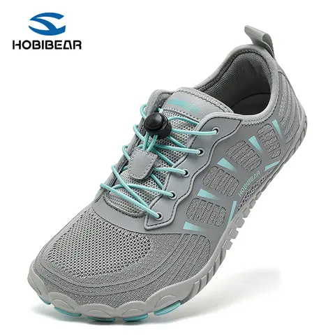 HOBIBEAR Unisex Barefoot Training Shoes - Wide Toe Box, 0-Drop Minimalist, Wide Foot Friendly, All Seasons, Speed Lock Laces, Nylon, Adjustable Fit, Athletic Rubber Sole, Removable Insole, Dark Blue, Hiking & Gym Footwear