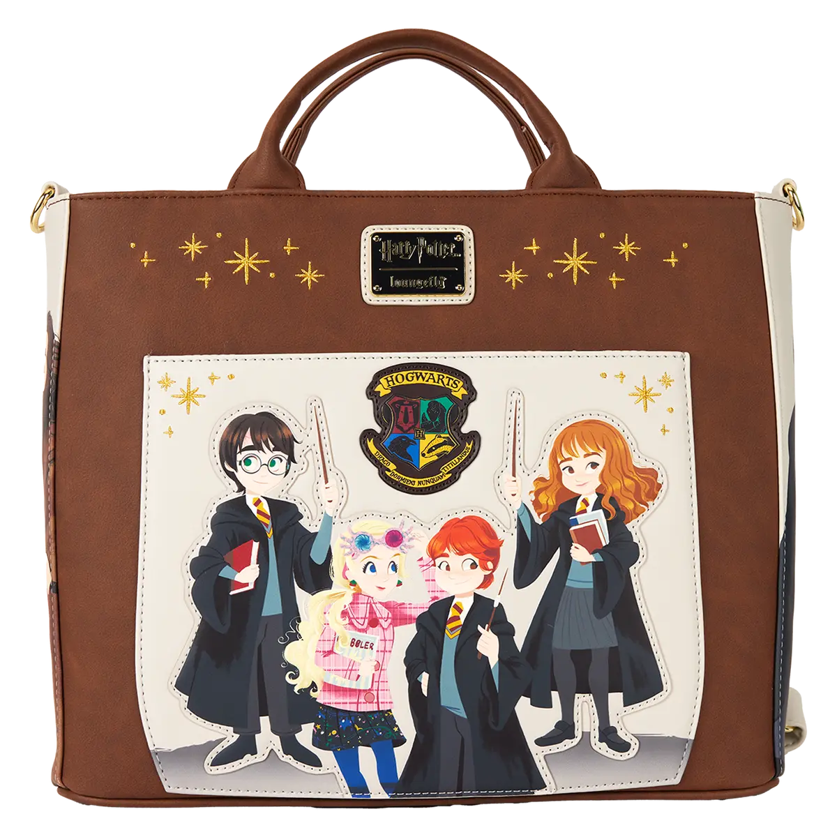Harry Potter Convertible Backpack Tote Bag, Spring Style, Character Pockets, Durable Zip Top, Gold Detail Shine, Backpack Switch, Tote Bags, Faux Leather, Character Art, Top Handle, Casual Trendy Purse, One Size
