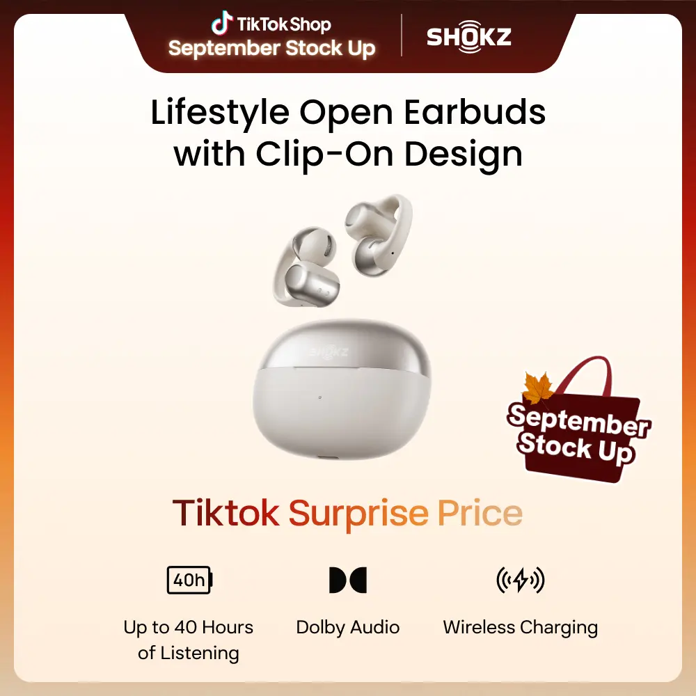 SHOKZ OpenDots ONE Open-Ear Clip-On Bluetooth Earbuds, Dolby Audio Clip-on design; Open ear awareness; Lightweight secure fit; Dolby Audio; 40H listening; Travel/Commuting/Yoga