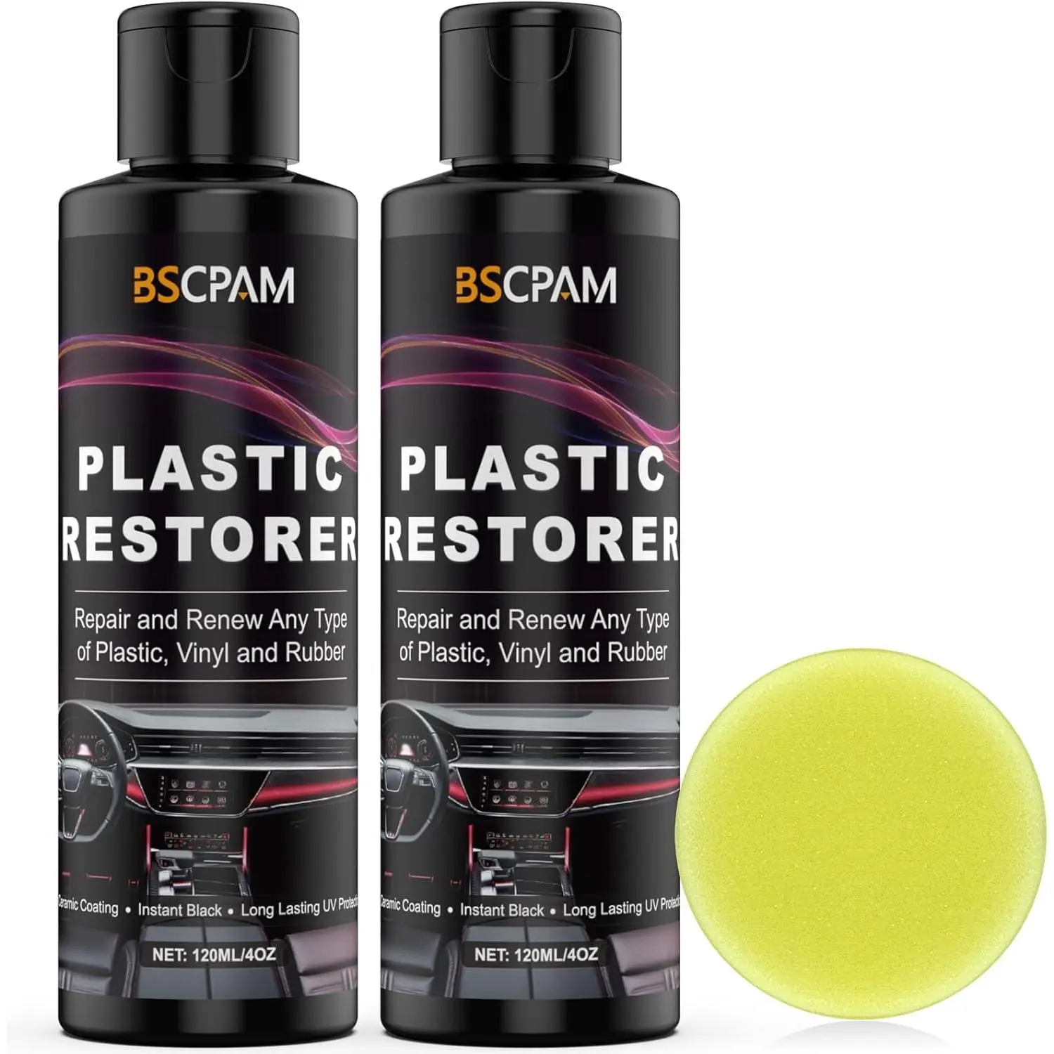Plastic Restorer - Black Plastic Trim Restorer for Cars, Quick Restore for Plastic, Rubber & Vinyl, Ceramic Coated Formula, Removes Scratches, Restore Shines & Protects, UV Protection