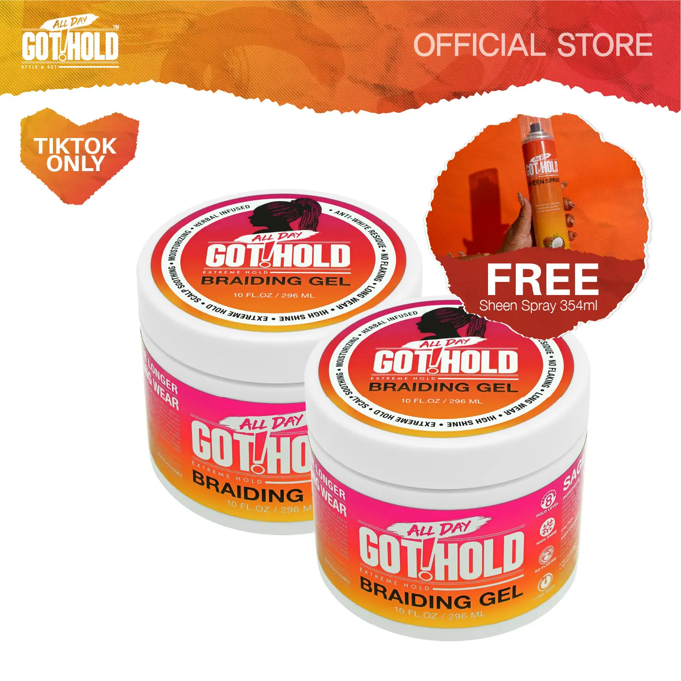 All Day Got Hold | 1 pack Braiding Gel | 2 pack Braiding Gel + Sheen Spray 354 Free Gift | 4c hair styling gel Hair