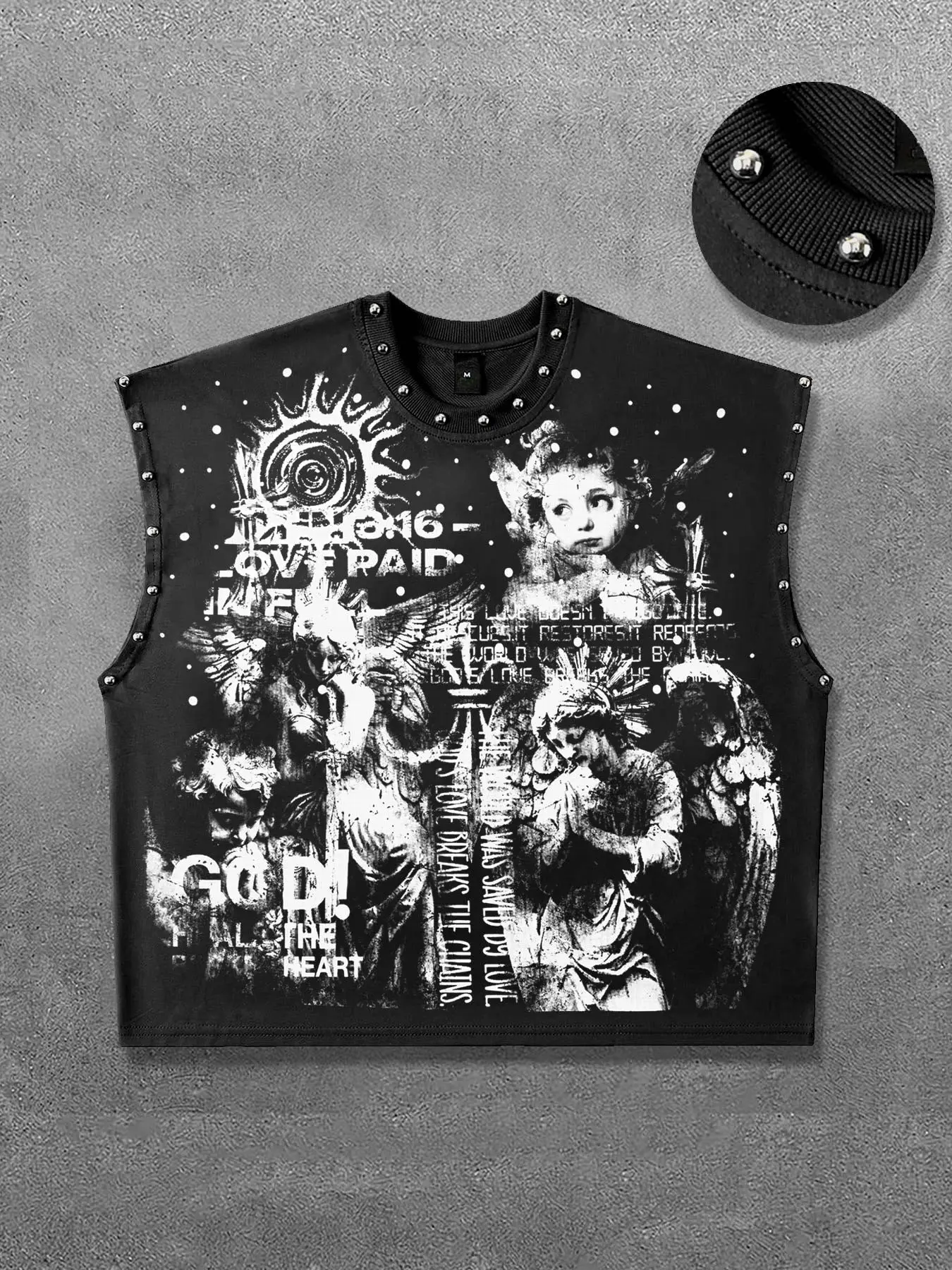 Metal hot stamping loose vest men's rivet craft angel Graphic print unisex sleeveless t-shirt Geometric Printed summer street fashion brand summer vests, Sleeveless Vests