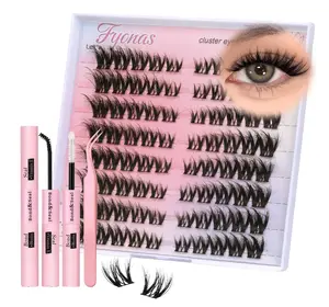 Lash Clusters Kit Natural Eyelash Clusters Cat Eye Lash Extensions 80Pcs Left & Right Lashes with Waterproof Glue and Tweezers DIY at Home (Kitty Kit)