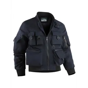 Men's Tactical Workwear Coat, Regular Fit Solid Polyester with a Stand Collar and Multiple Flap Pockets for Spring/Fall
