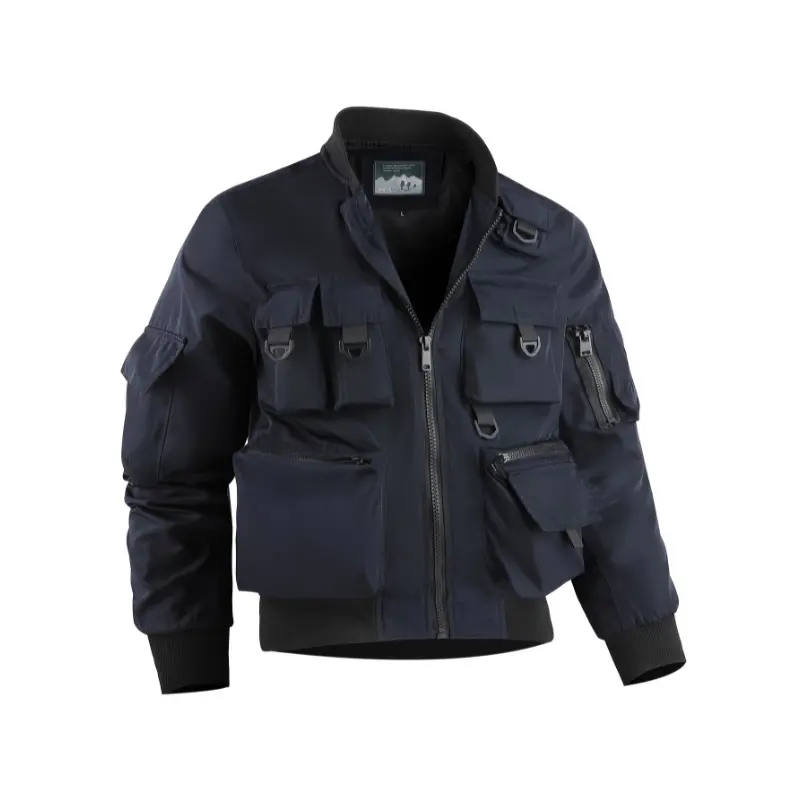 Men's Solid Woven Polyester Casual Tactical Sports Jacket - Collared Neck, Regular Fit, Long Sleeve, Pockets, Flared Hem, Workwear Outerwear, M-6XL Sizes, Machine Washable/Dry Clean Tops