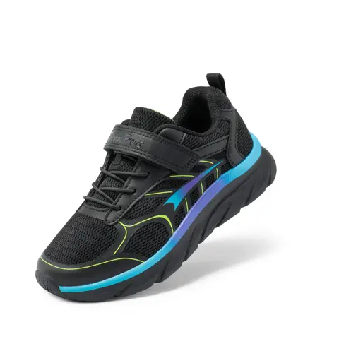 DREAM PAIRS Kids' Universal Sporty Breathable Running Sneakers - Low Top Athletic Shoes with Dynamic EZ-Ons, EZ-Plays, Lightweight Mesh, Fishbone-Inspired Pattern, Pliable Design, Rear Pull Tab, Black-Blue, Light Grey-Pink