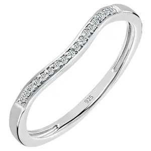 Dazzlingrock Collection Round White Diamond Enhancer Guard Curved Stackable Wedding Band for Women (0.10 ctw) in 925 Sterling Silver Size 8