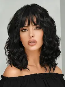 14 Inch Curly Bangs Wig | Heat Resistant Synthetic | Natural Wavy Style Perfect for Daily Wear & Special Occasions Synthetic Machine Wigs #WigLife