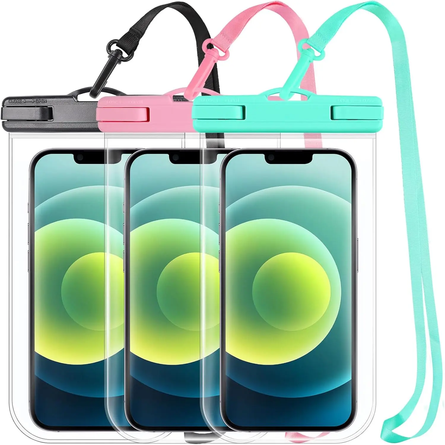 3-Pack PVC Waterproof Phone Pouch with Double-Layered Construction, IPX8 Seal, Advanced 3-Layer Sealing, Durable Lanyard, Easy-Entry Design, Spacious Build, Enhanced Security - PVC Bags for iPhone, Galaxy, Water Sports, Beach Vacations