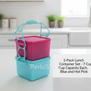 	2-Pack Lunch Container Set – 7 Cup Capacity Each, Blue and Hot Pink