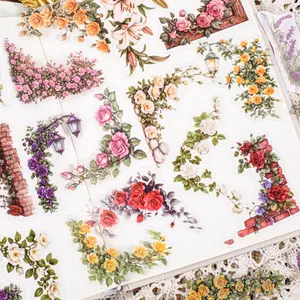 Vintage Flower Pattern Art Stickers, 180pcs/set Scrapbooking & Journal Making Material Paper, DIY Decorative Sticker for Stationery & Computer & Water Bottle, Scrapbook Materials