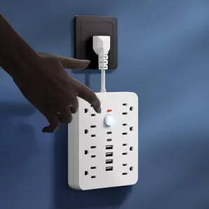 14-in-1 Power Adapter, Multipurpose Wall Socket, Multi Plug Outlet with USB Ports Socket, 4 USB Outlets, 2 Type-C Outlet & 8 AC Socket Outlets, Suitable for Home, Office & Travel