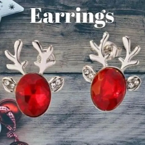 Adorable Christmas Reindeer Red Rhinestone Stud Earrings - Perfect Xmas Gift