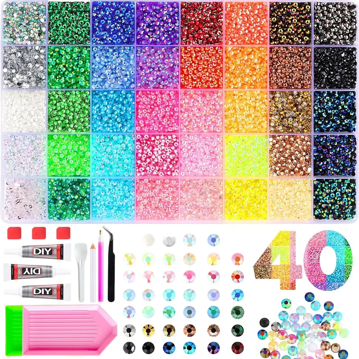 Rainbow Color Rhinestones Set, Multi-Specs & Styles, DIY Craft Kit with Tools, for Clothing, Shoes, Fabric, Nail Art Rhinestones, Flatback Crystals, Nail Art, Women's Gift, Jelly Rhinestones, Jelly Resin Rhinestones, Bedazzling Kit