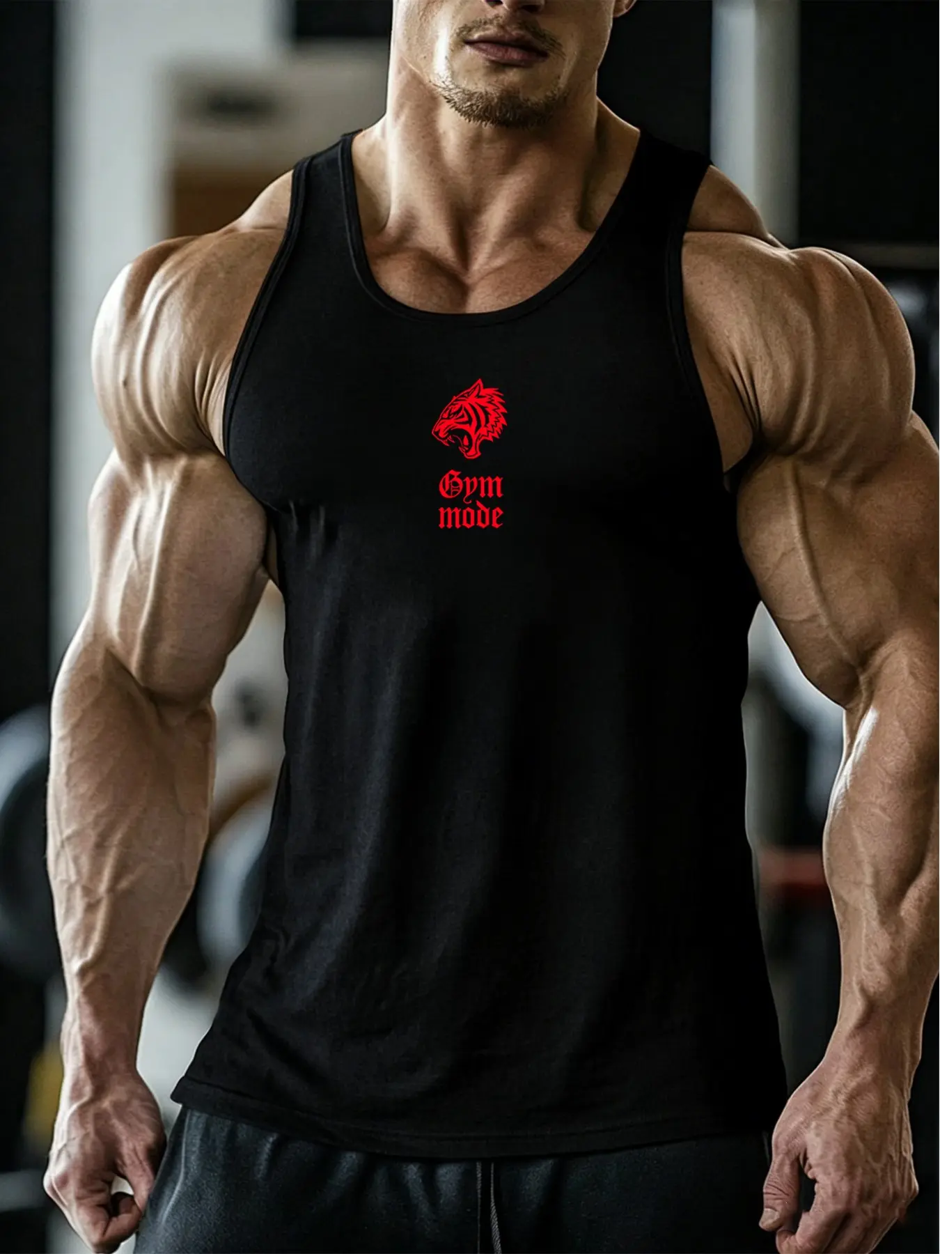 Men's Lion Print Gym Tank Top, Breathable Fitted Sleeveless Workout Shirt, 4-Way Stretch Bodybuilding Cut Athletic Tank, Athleisure Tank, Multiple Wears for Gym Weightlifting, Running, Casual Daily Outfits, Athletic Tank Tops