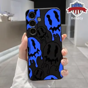 Graffiti Pattern Straight Edge Phone Case Compatible with Galaxy S23  Ultra S24 Plus S25 S22+ Shockproof Non Slip Military-Grade Protection Liquid Silicone Cover Smartphone Casing