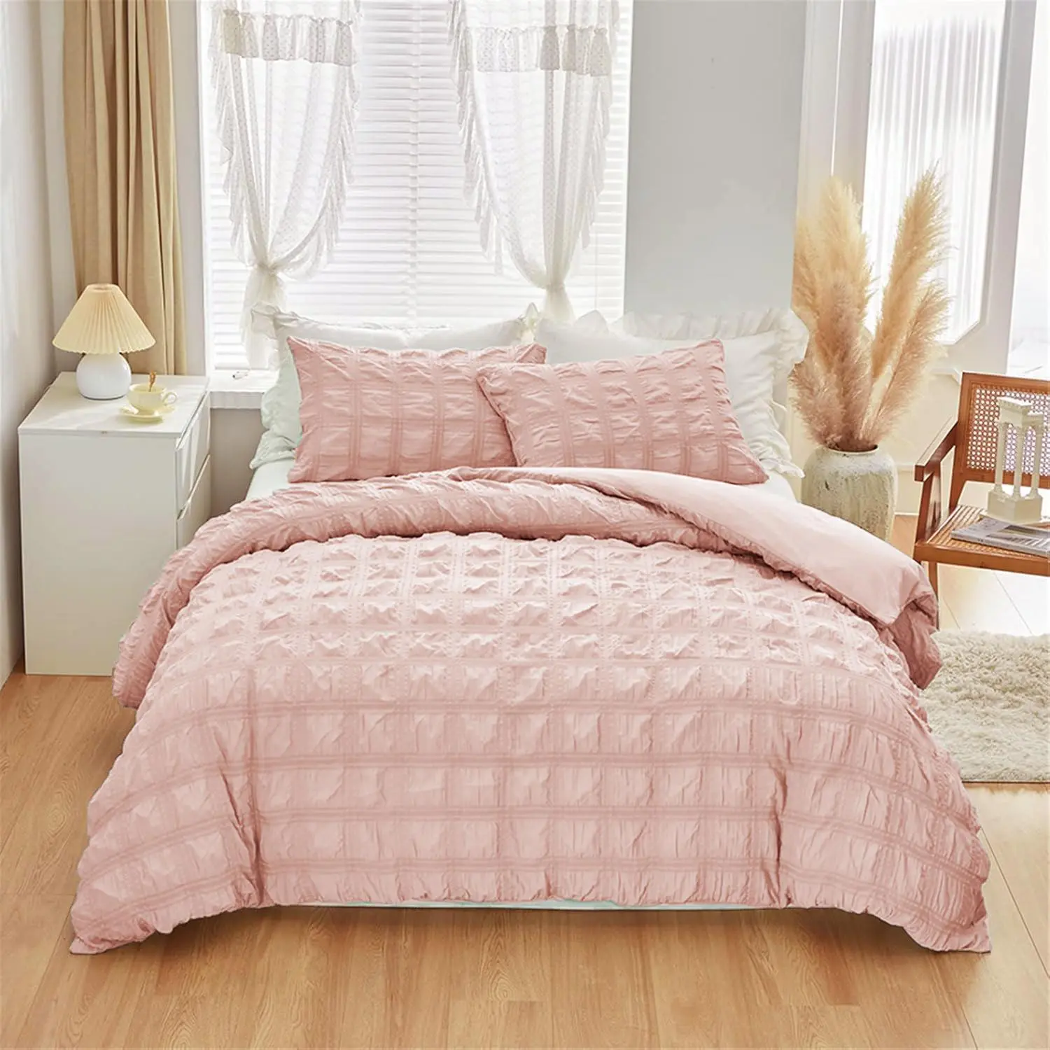 Solid Color Quilt Cover Set, Pleated Duvet Cover, Duvet Cover Sets, 1 Count Quilt Cover & 2 Counts Pillowcase without Filler, Soft Comfortable Bedding Set for Home Bedroom