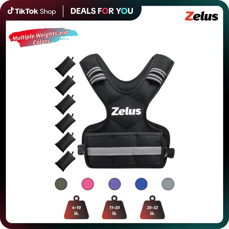 【Holiday Haul】ZELUS Weighted Vests, 4-10lbs/11-20lbs/20-32lbs Adjustable Workout Weighted Vest with 6 Ironsand Weights for Men&Women: Motivational Walking, Running,Rucking,Strength Training