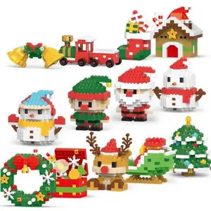 Xmas Party Favor Gift, Christmas Mini Building Blocks Set 12-in-1 Santa Elf Reindeer DIY Toy Gift for Kids Holiday STEM Brick Kit, DIY Christmas Micro Bricks Kit