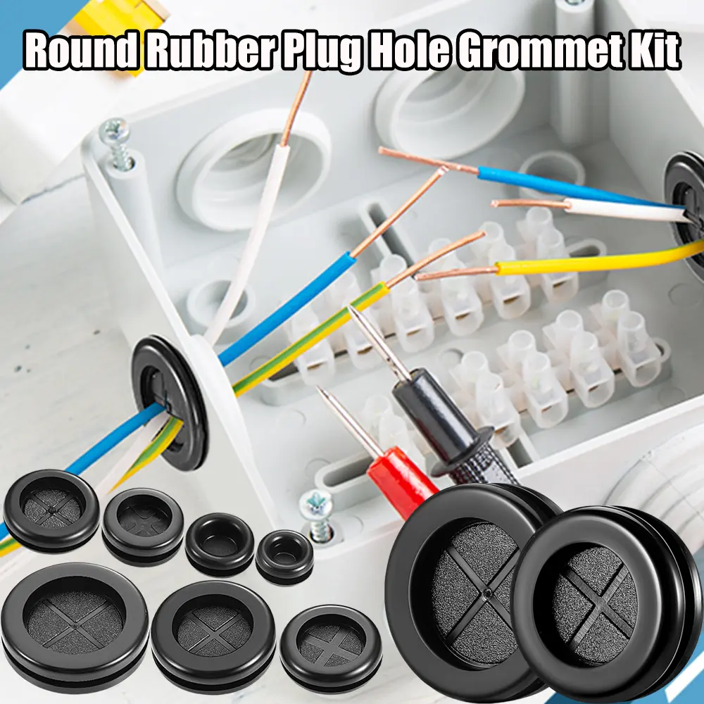 52pcs Double-Sided Rubber Grommets Kit - Assorted 7 Sizes (5/16" 13/32" 5/8" 13/16" 7/8" 1" 11/2") Waterproof Firewall Wire Automotive Plugs for Sheet Metal, Hardware Repair