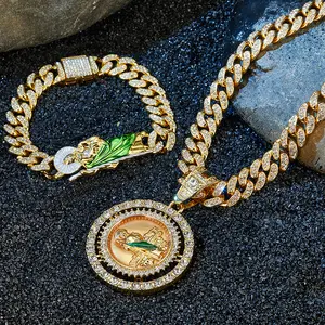 St. Jude Thaddeus 14K Gold-Plated Diamond Pendant Necklace and Bracelet Set, comes with a gift box. Perfect as a gift for women or men, suitable for both genders to wear.