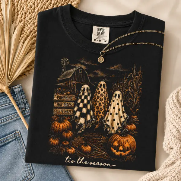 Comfort Colors Halloween Ghost Shirt, Vintage Pumpkin Patch Tee, Fall Hay Ride Corn Maze T-Shirt, Spooky Season Gift, Unisex Halloween Top