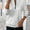 [Black Friday]Women's Plain Textured Half Zip Up Sweatshirt, Casual Long Sleeve Round Neck Pullover for Fall & Winter, Ladies Clothes for Daily Wear
