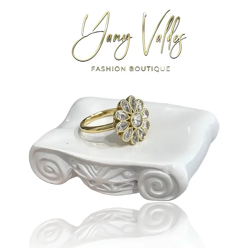 Flower ring with zirconia stone gold tone simple elegant design