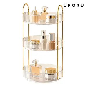UFORU 360° Rotating Cosmetic Organizer: Extra-large capacity, made of transparent acrylic, perfect for storing cosmetics and skincare products; multi-layer rotating design, ideal for bathroom vanities, and a perfect birthday gift. summerwins