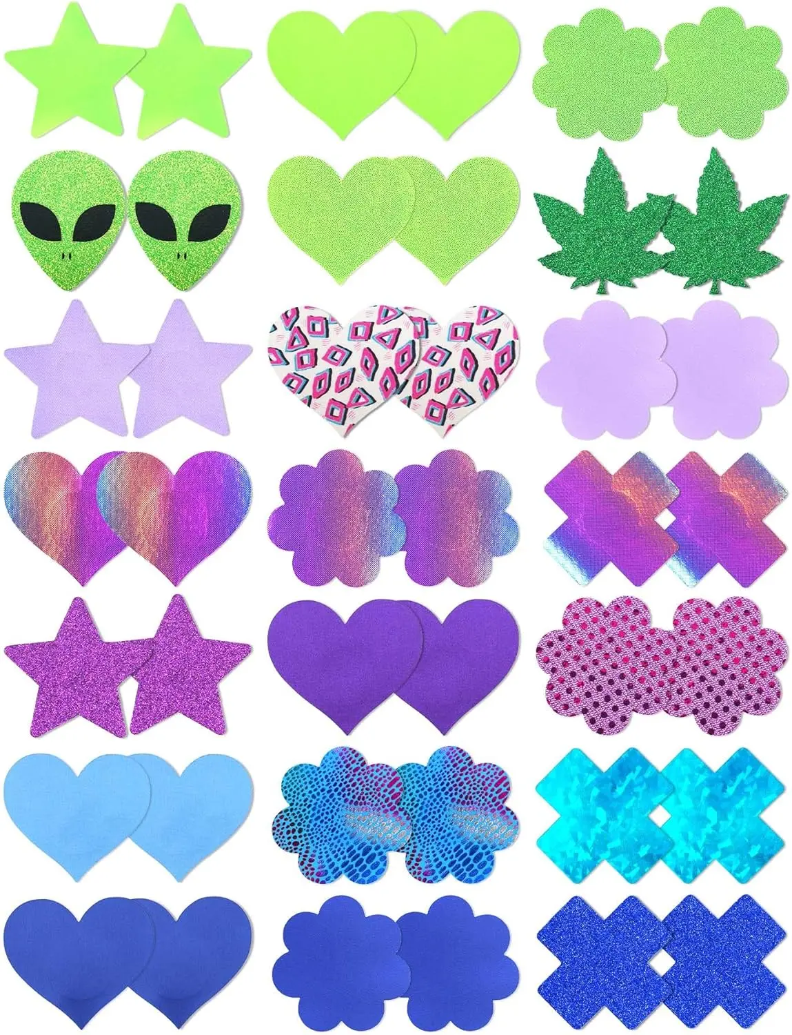 21 Pairs Pasties Pack Fun Nipple Covers Rave Pasties Bulk Rave Tops Accessories Festival Bikini Boob Covers Stickers