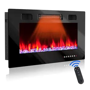 36 Inch Electric Fireplace Wall Mounted & in-Wall Recessed, Ultra-Thin Silence Linear Fireplace Heater with 12 Flame Colors, Fit for 2 x 4 & 2 x 6 Stud, Overheating Protection, Remote Control, Black