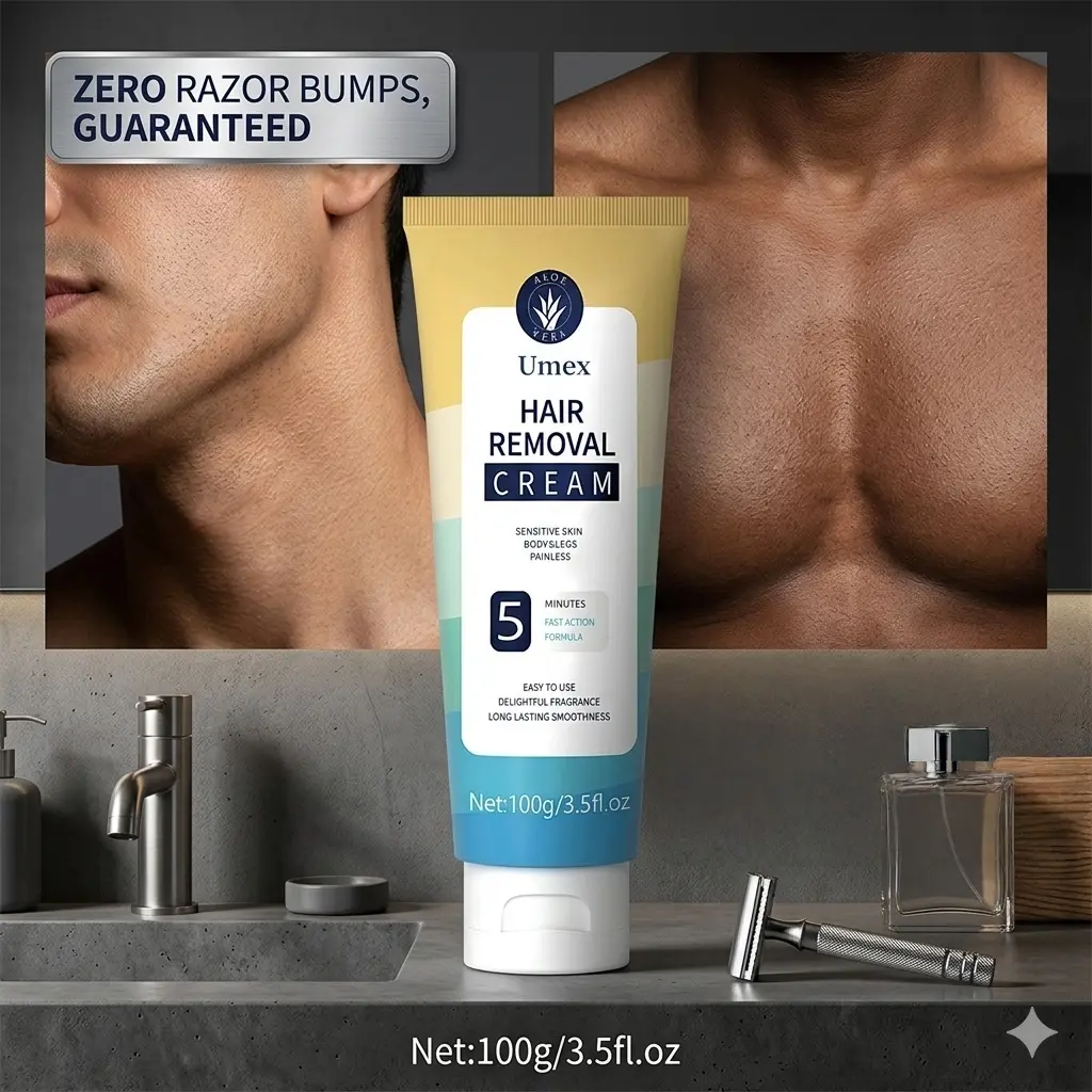 Umex Pain-Free Hair Removal Cream for Sensitive Skin-Gentle Body Care Hypoallergenic Formula with Aloe Vera& Licorice-Derived – Gentle & Fast-Acting Depilatory Cream with Light Fresh Scent, Suitable for Men & Women