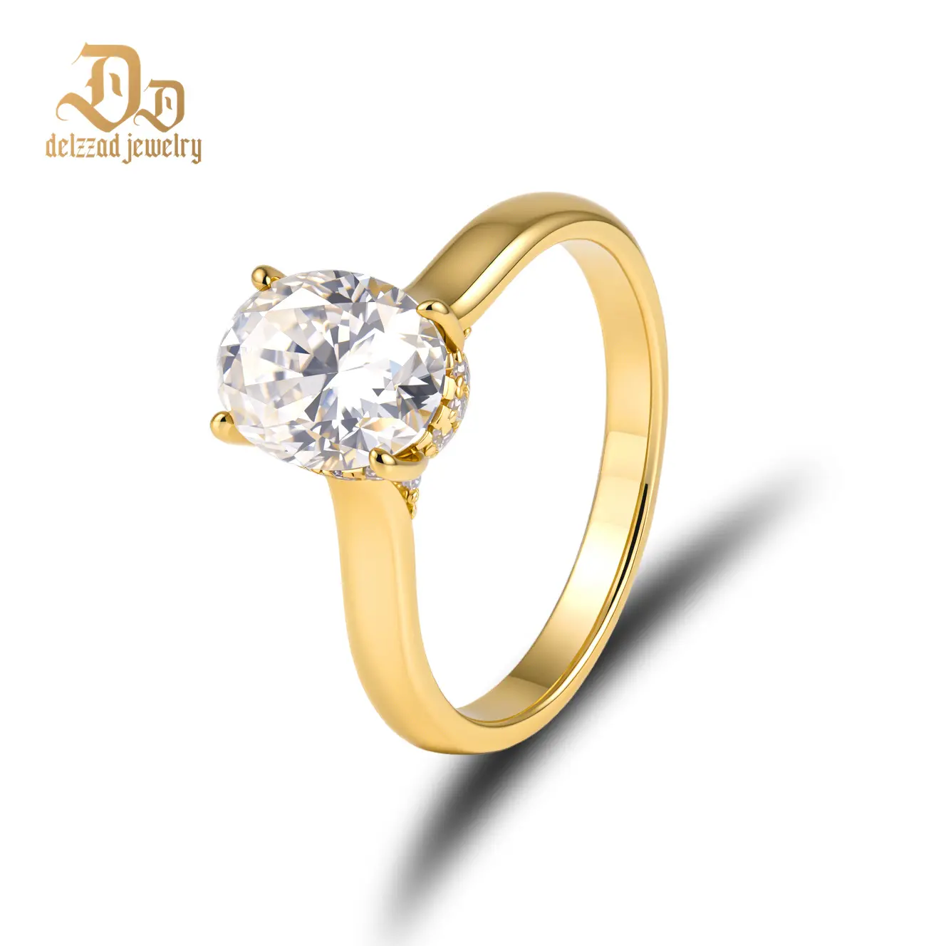 Delzzad S925 2ct Solitaire Oval Promise Engagement Ring Synthetic Moissanite Ring Wedding Ring Band Jewelry Perfect Birthday Engagement Wedding Anniversary Christmas Gift for Women
