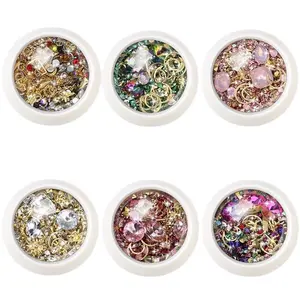 Moon Star Nail Charms for Acrylic Nails, 6 Boxes Alloy Rhinestone Star Moon Nail Art Charms, 3D Nail Accessories, Metal Nail Jewels for Nail Art Supplies