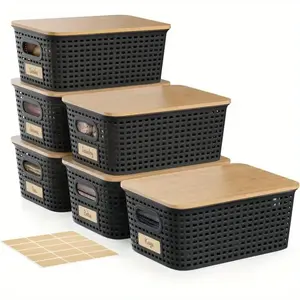 6-Pack Wicker-Style Storage Boxes with Bamboo Lids – Study & Makeup Organizer Black 6Pc jewelry organizer makeuporganizer jewelry box fridge organizer stackable storage bins stackable storage bins stackable storage bins adhd organization products water