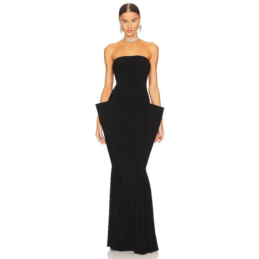 Norma Kamali Strapless Wing Fishtail Gown in Black