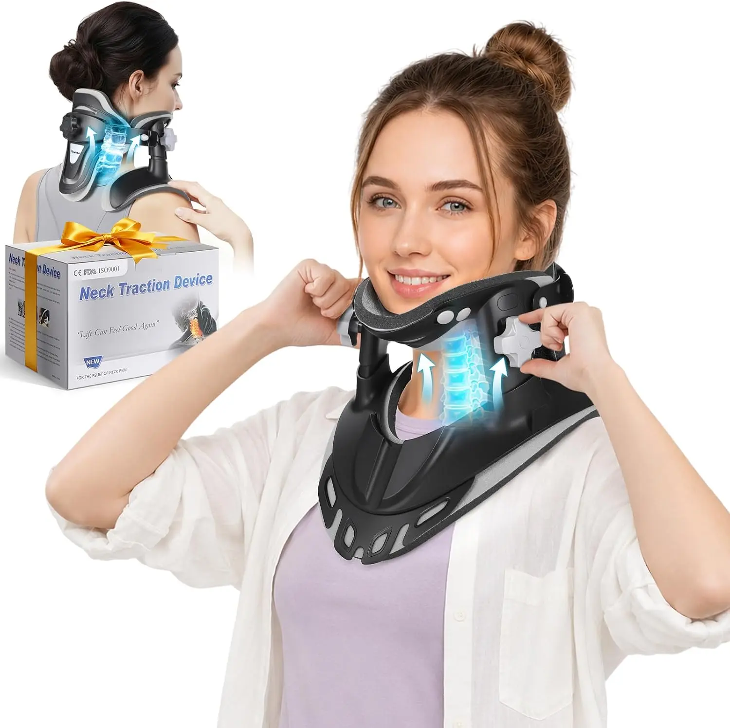 Cervical Traction Device, Adjustable Neck Stretcher for Pain Relief, Lightweight Neck Support Brace for Cervical Spine Decompression, Ergonomic Design for Home, Office & Travel Use