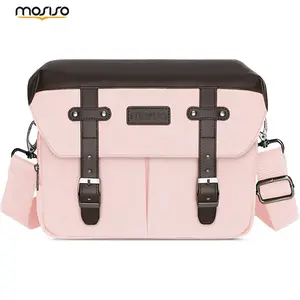 MOSISO Vintage Camera Shoulder Bag for DSLR/SLR/Mirrorless, Waterproof PU Leather Flap Crossbody Messenger Photography Bag with Rain Cover, Compatible with Canon Nikon Sony Cameras and Lenses, Pink