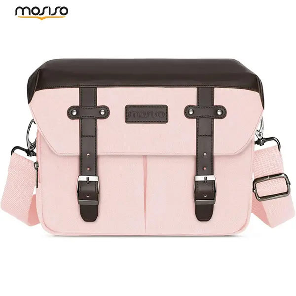 【Limited-Time Sale】MOSISO Vintage Camera Shoulder Bag for DSLR/SLR/Mirrorless, Waterproof PU Leather Flap Crossbody Messenger Photography Bag with Rain Cover, Compatible with Canon Nikon Sony Cameras and Lenses, Pink