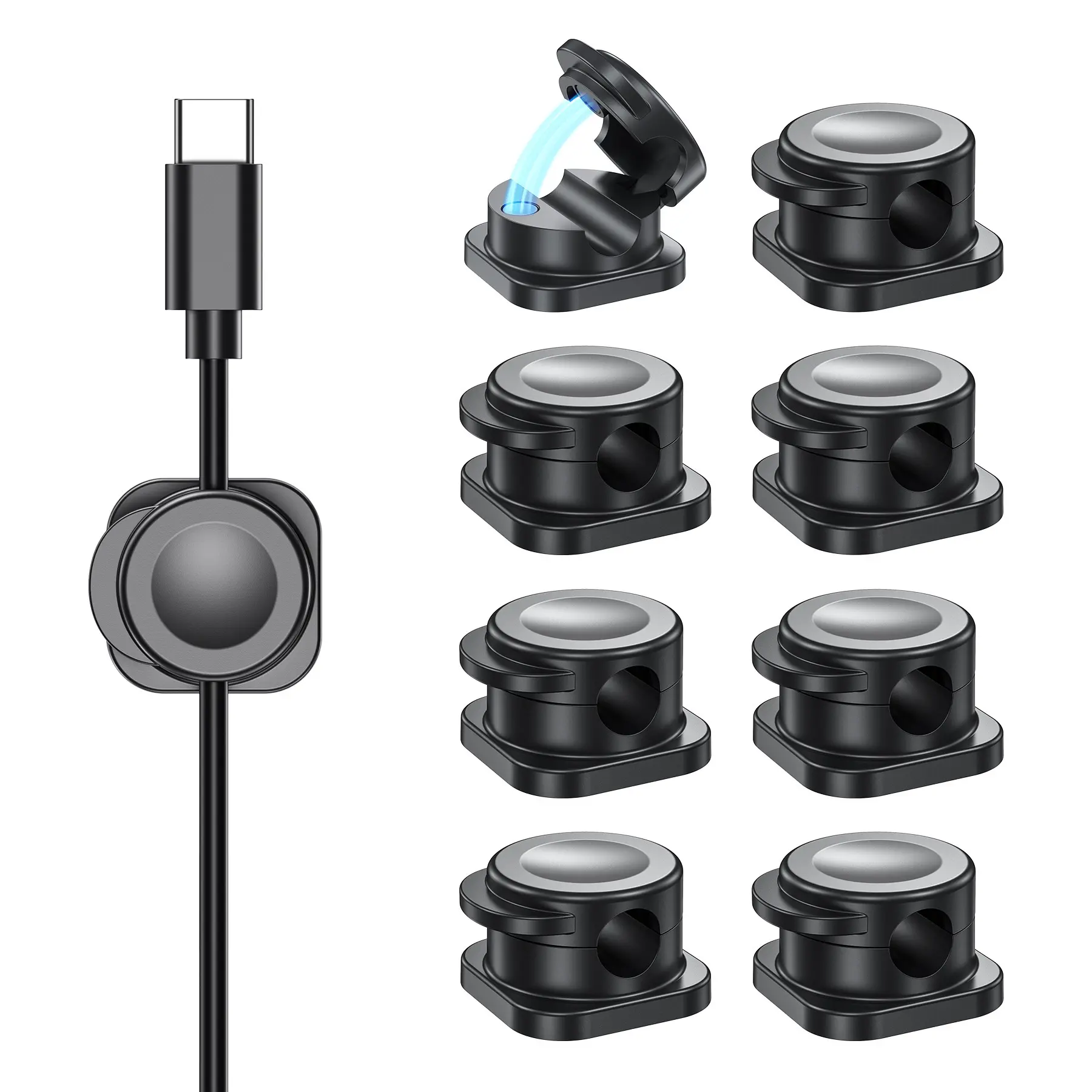 Black or White Magnetic Cable Clips 8 Pack – Desk Cord Organiser Holders,Magnetic Cable Management Holder, Cable Management Clip, Cable Organizer for USB Charging Cable, Mouse Cable, Computer, Office and Home Desk Cable Organizer, Desk Organizer Tidyt