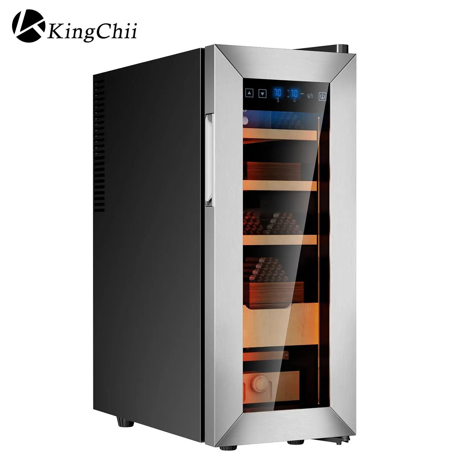 KingChii Upgrade 35L Premium Storage Cabinet with Constant Temperature-Humidity Control, 4-Layer Spanish Cedar Wood Shelves, 250-Capacity Luxury Home Appliance