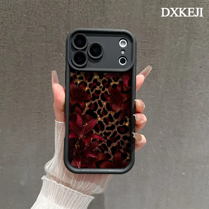Aesthetic Leopard Print Dark Floral Lily TPU Soft Silicone Cellphone Case, Customized Fully Protected Shockproof Accessory For iPhone 17,16,15 Pro Max,14,13,12,11,Plus,Air, Accessories