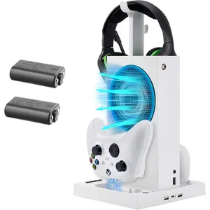 Cooling Fan Charging Station for Series S Console & Controller, Upgraded 2 Cooler Fan System Stand, Vertical Dual Charger Station Dock Accessories with 2 x 1400mAh Rechargeable Battery